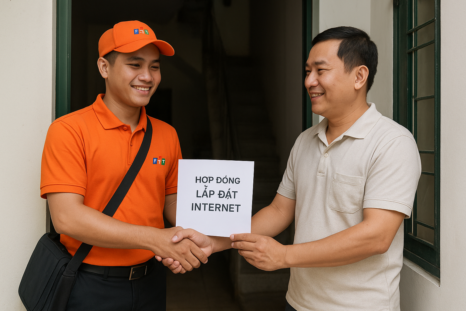 Kỹ thuật viên FPT bàn giao hợp đồng lắp mạng cho khách hàng tại Vĩnh Bảo