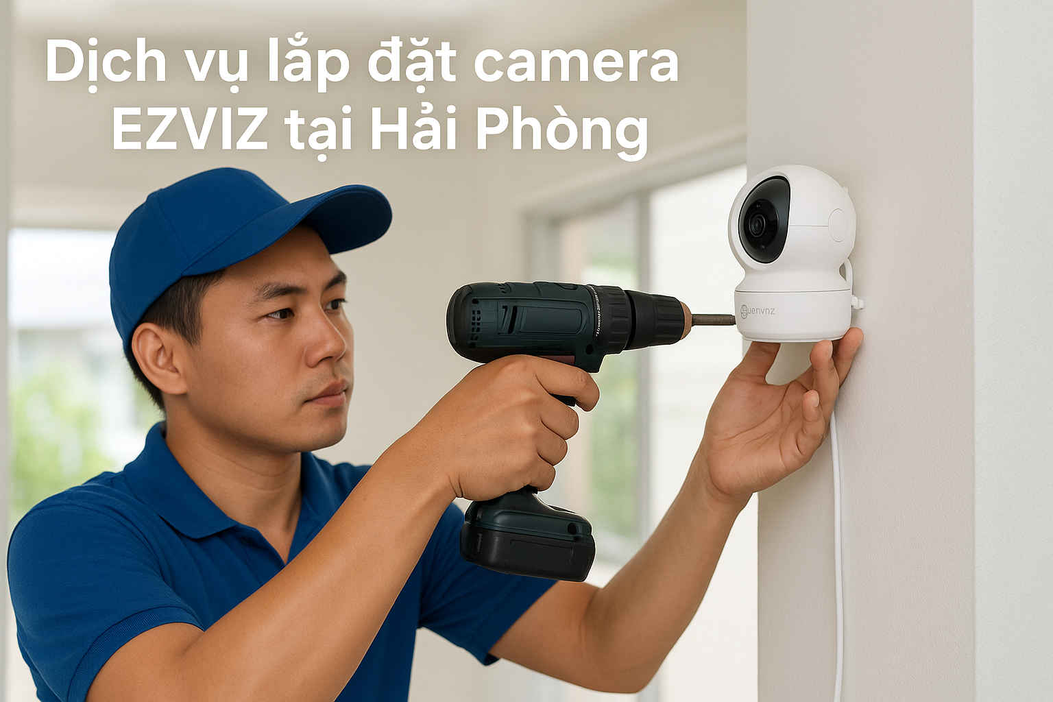 🔒Dịch Vụ Lắp Đặt Camera EZVIZ Tại Hải Phòng – Giải Pháp An Ninh Thông Minh 2025 4 Thợ đang lắp camera EZVIZ tại nhà khách ở Hải Phòng